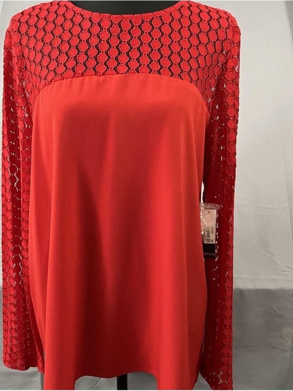 Red Lace-Yoke Long-Sleeve Women's Dress